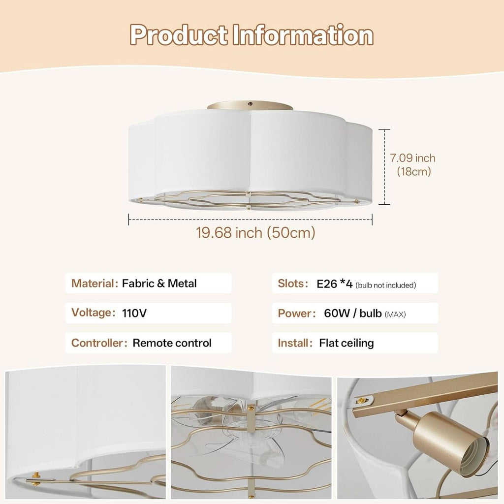 20 Inch Enclosed Boho Ceiling Fan With Integrated Light