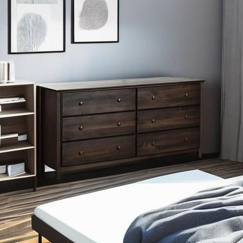 Shaker 6 Drawer Dresser Espresso Finish Solid Wood