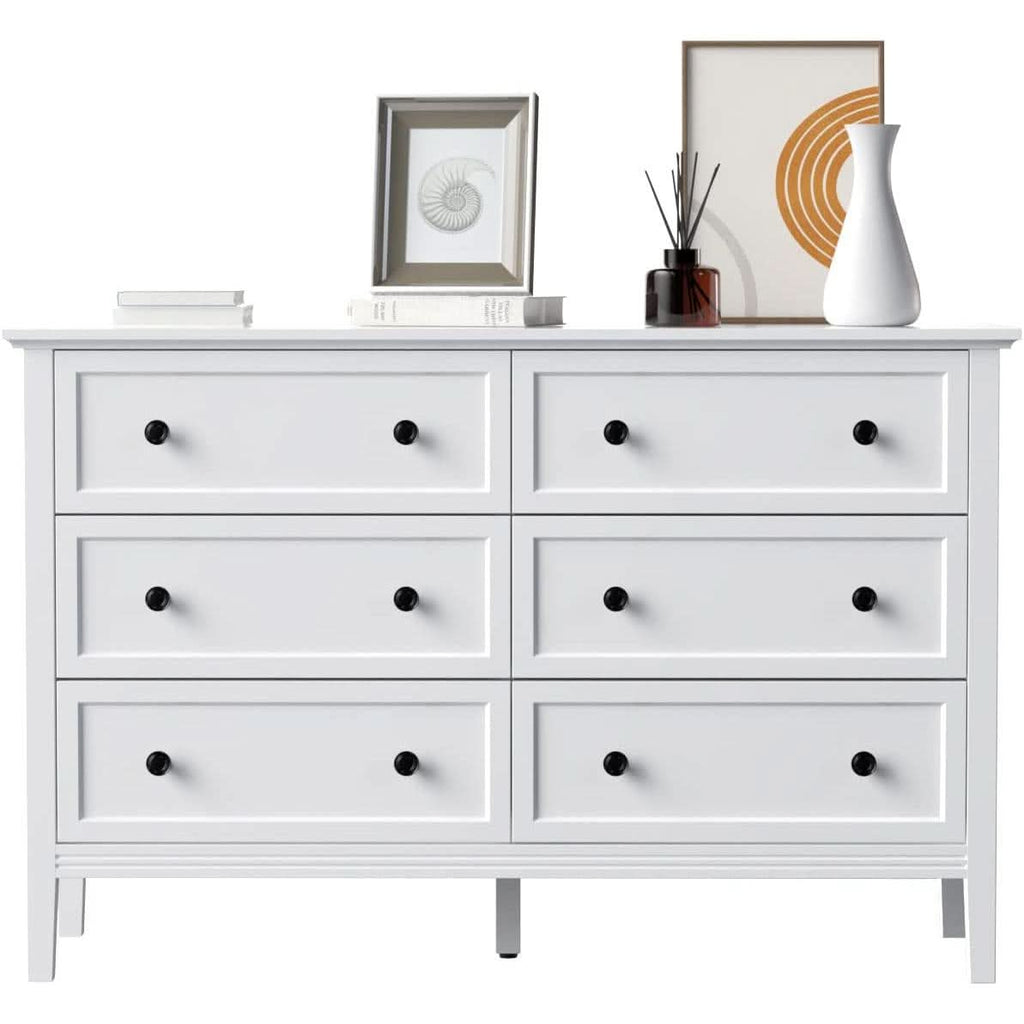 Modern White 6-Drawer Dresser With Metal Handles Bedroom