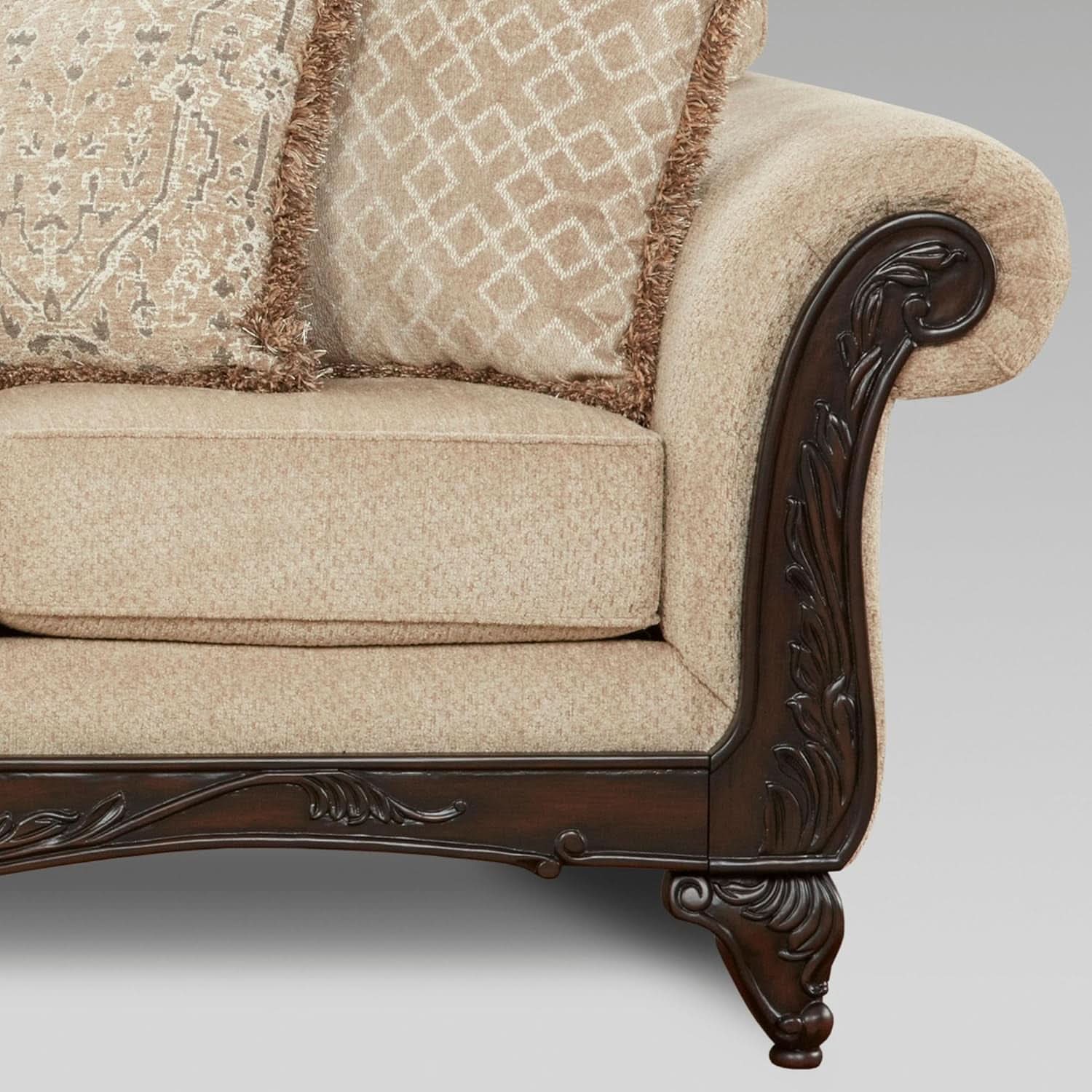 Hernen Carved Wood Frame 5Piece Living Room Set Beige Wheat