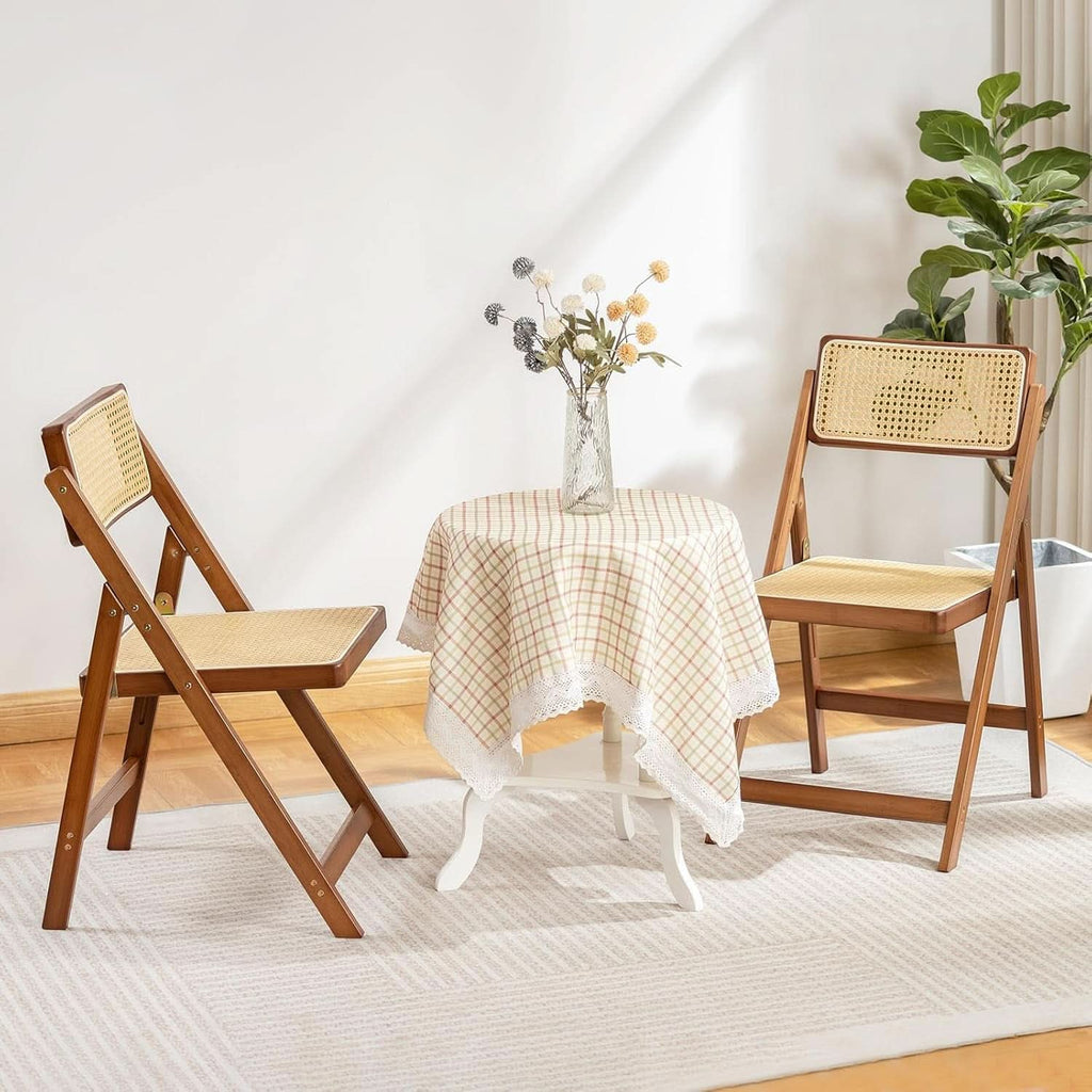 Rattan Folding Dining Chairs Set Of 2 Walnut Indoor Outdoor