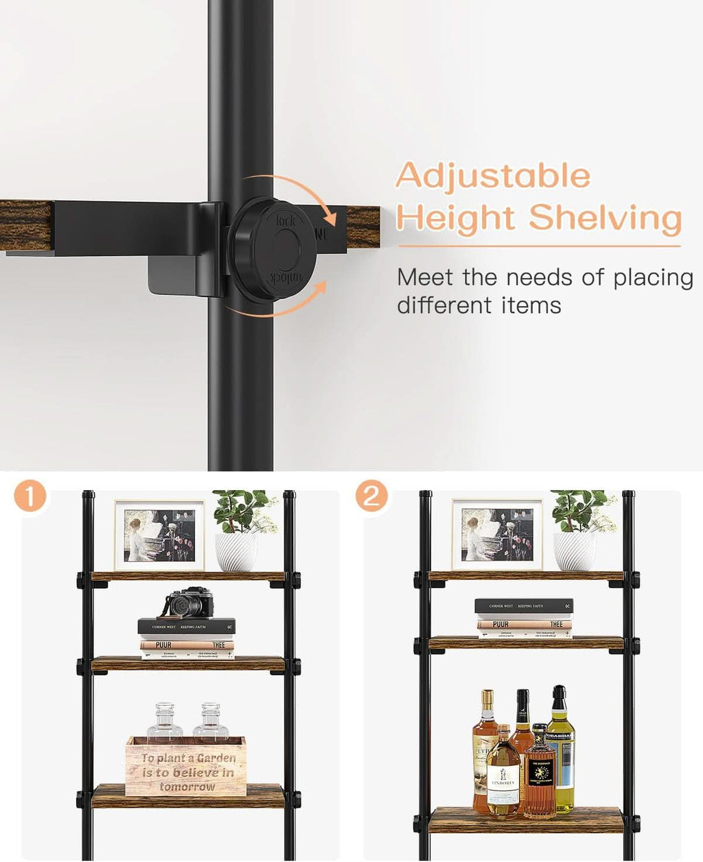 Adjustable Tall Narrow Bookcase 4 Tier Ladder 64 To 113 In