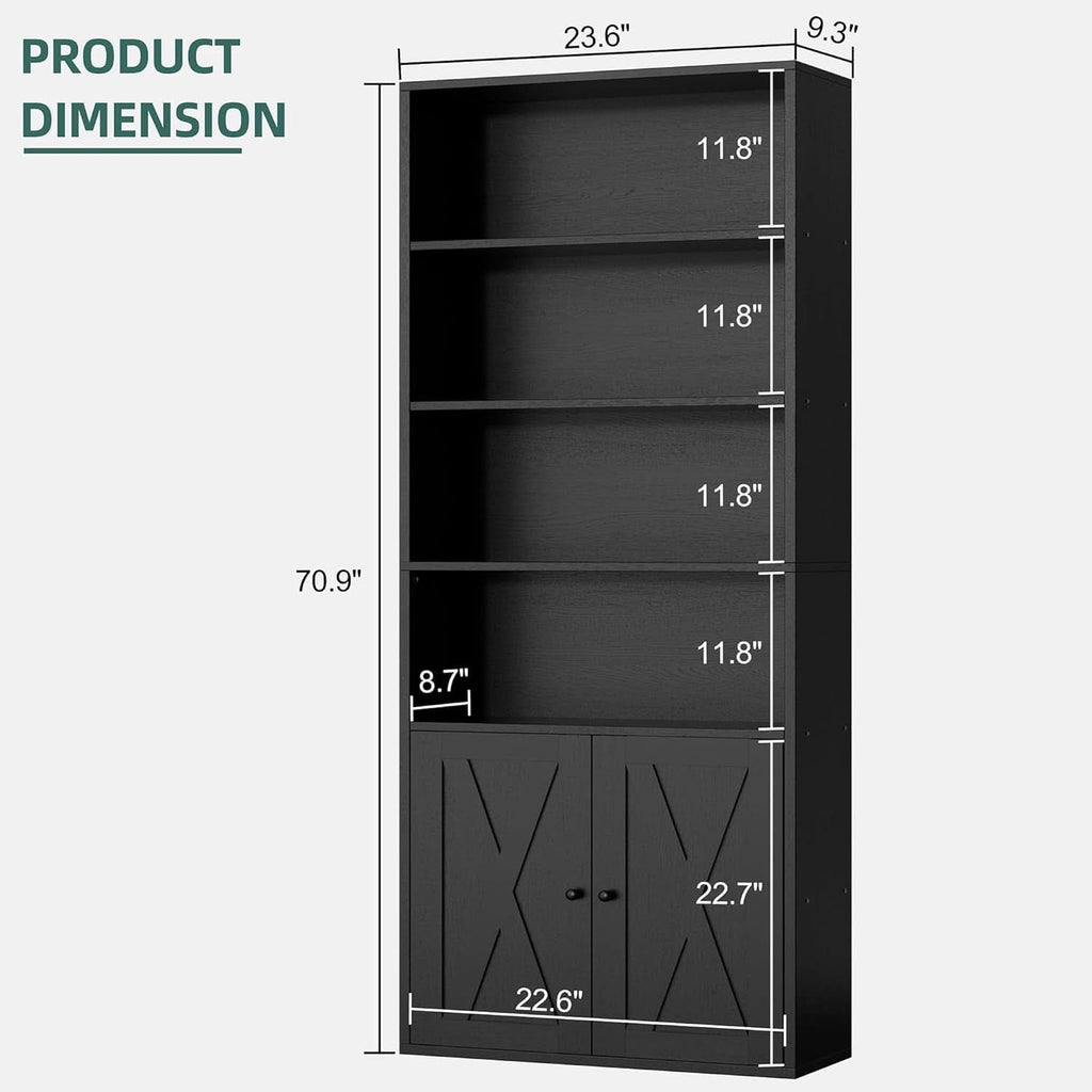 Industrial Black Floor Standing Bookcase With Doors