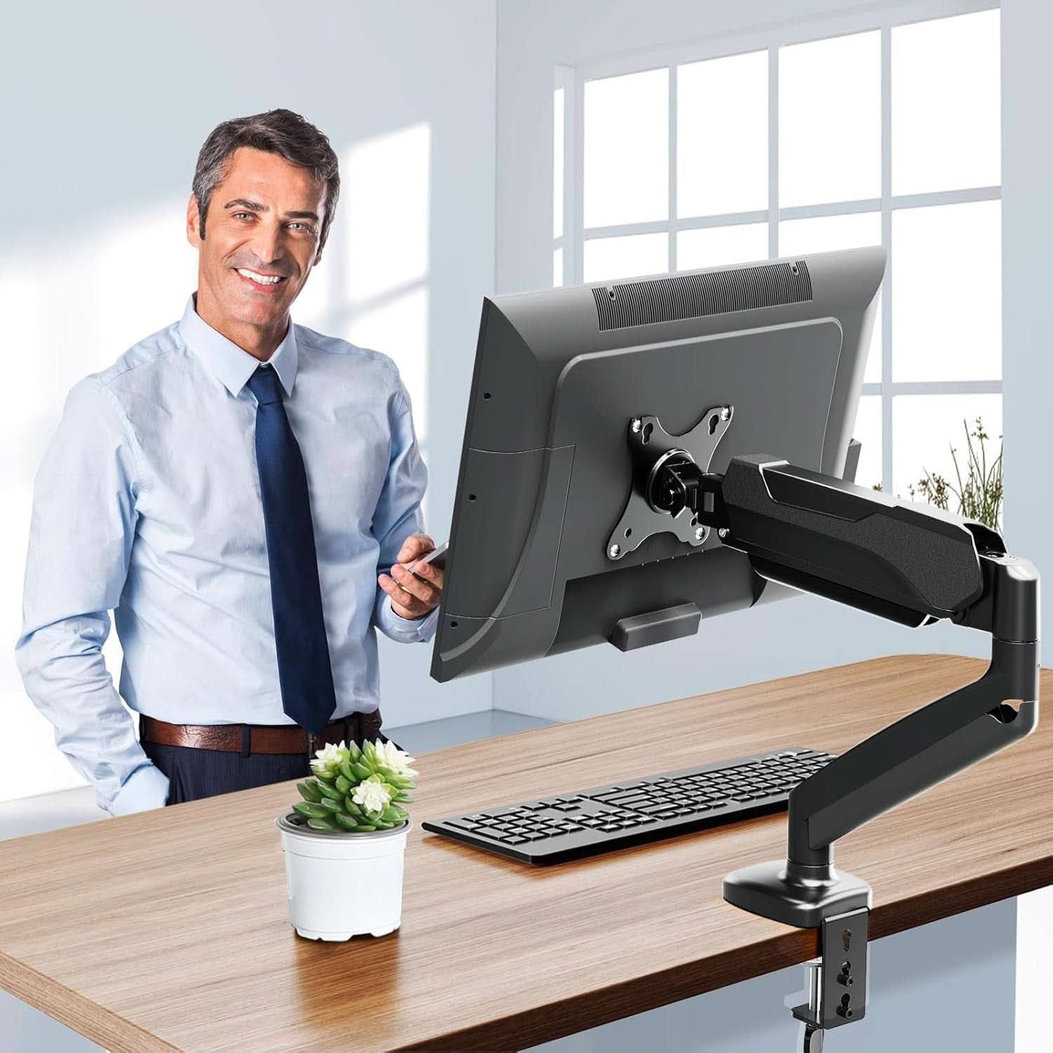 32 Inch Gas Spring Monitor Arm With Clamp VESA Black