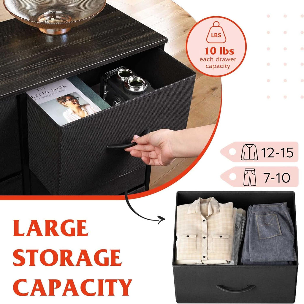Tall Black Dresser With 10 Drawers And Fabric Bins Storage Organizer