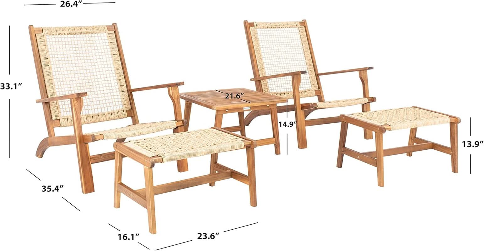 Outdoor Acacia Wood Woven Rattan 5 Piece Patio Set