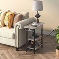 End Table With Vertical Charging Station And USB Outlets Greige