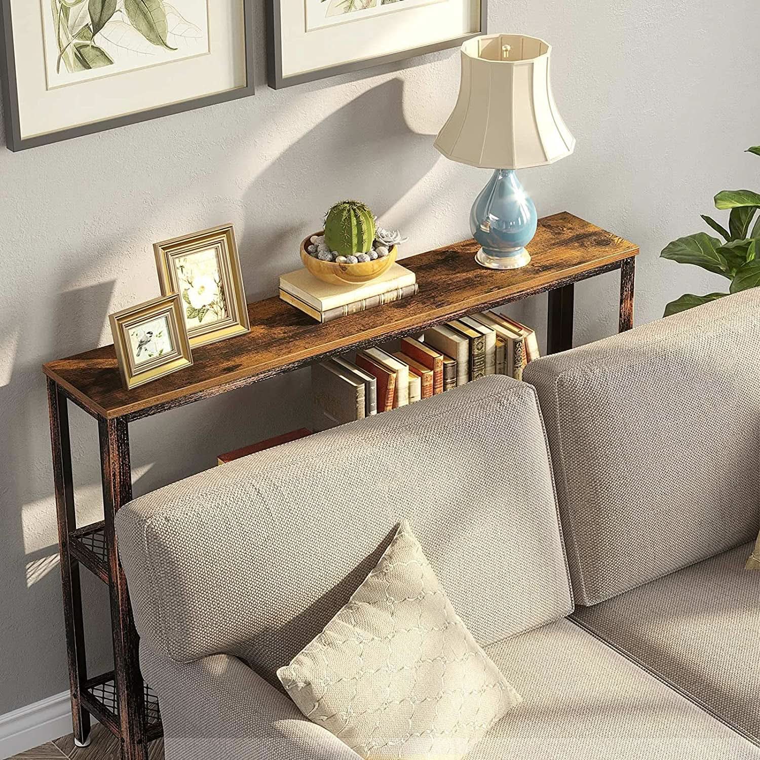 Rustic Console Table 47.25 Inch Long With Mesh Shelves
