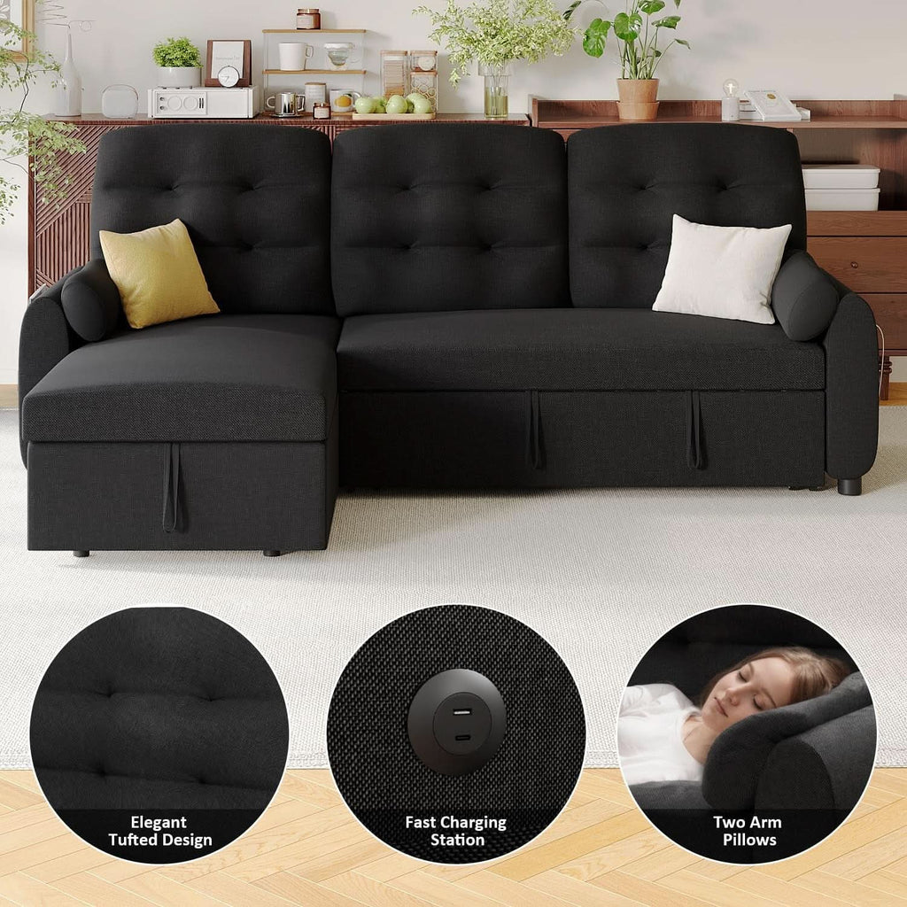86Inch Convertible Sleeper Sectional With USB Ports