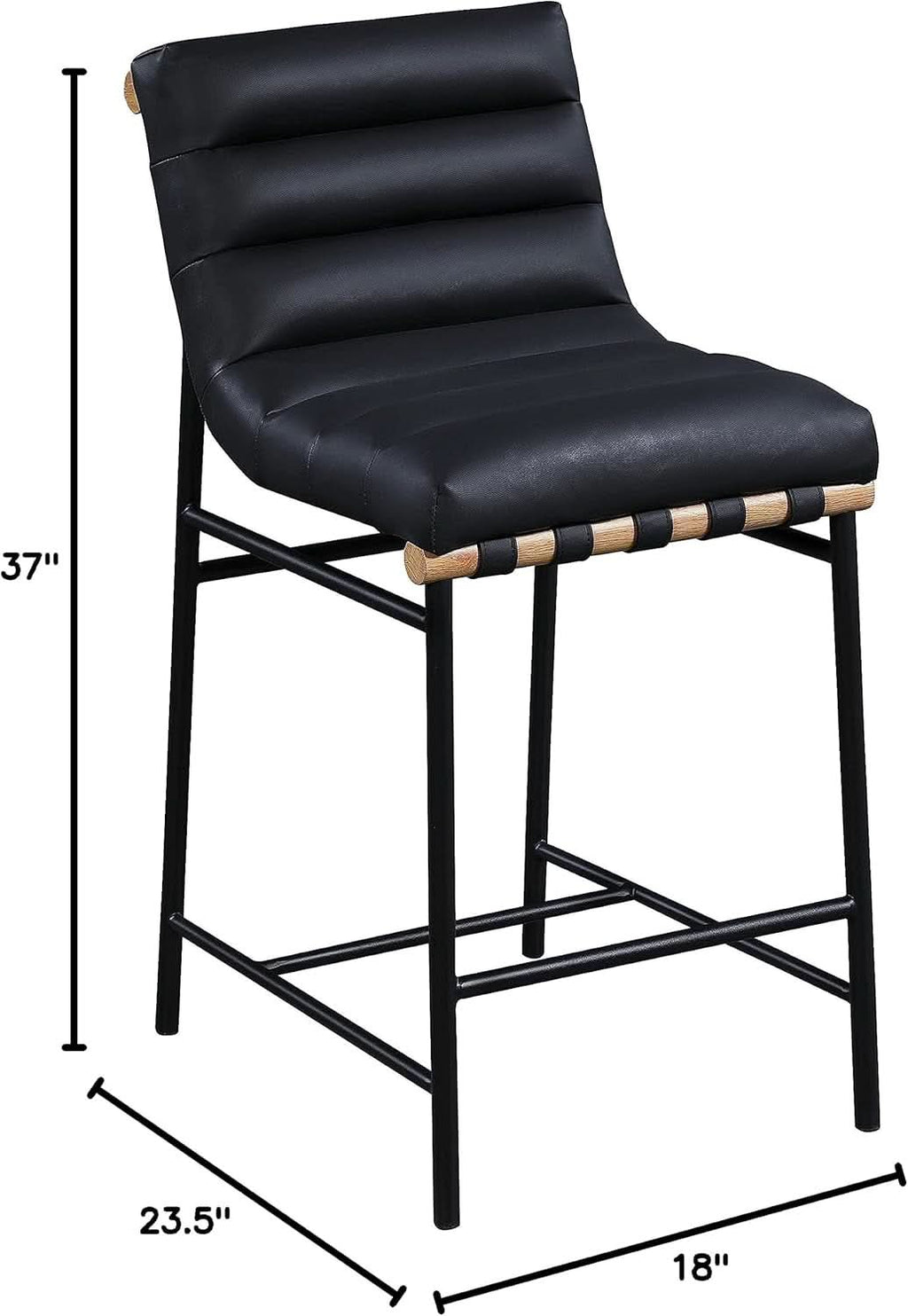 Black Vegan Leather Counter Stool 18W X 24D X 37.5H