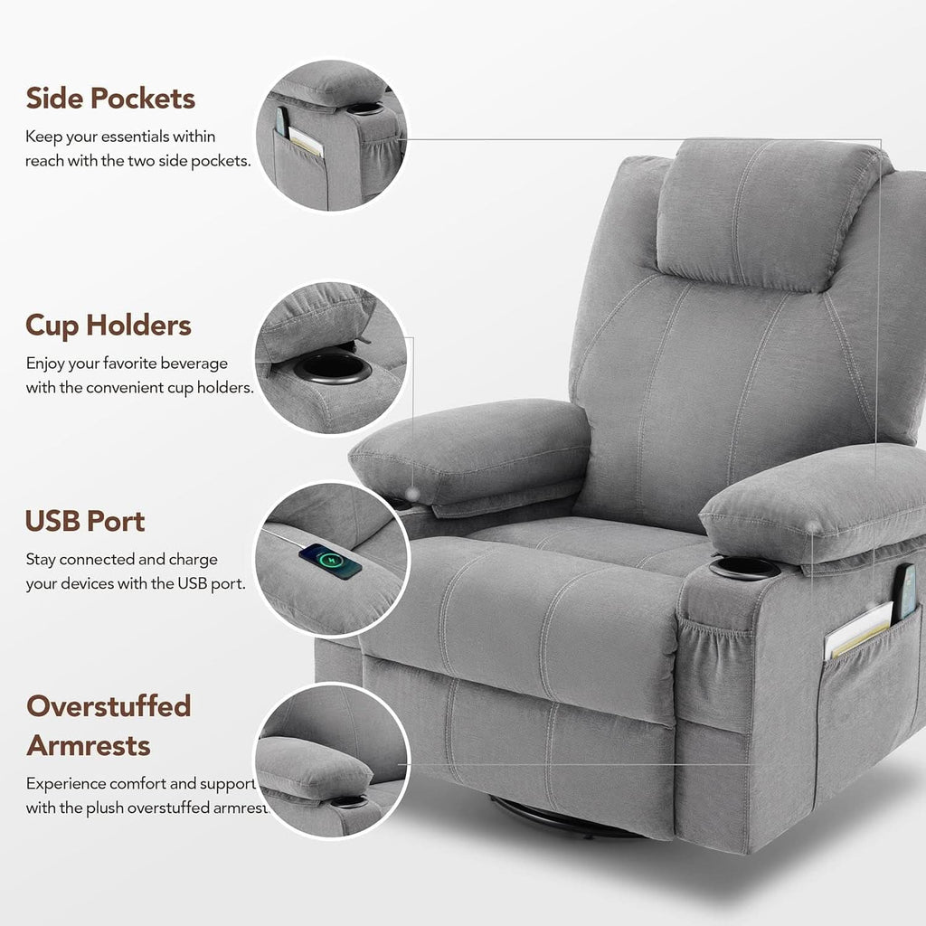 Swivel Recliner Chair With Heat Massage Function Ergonomic