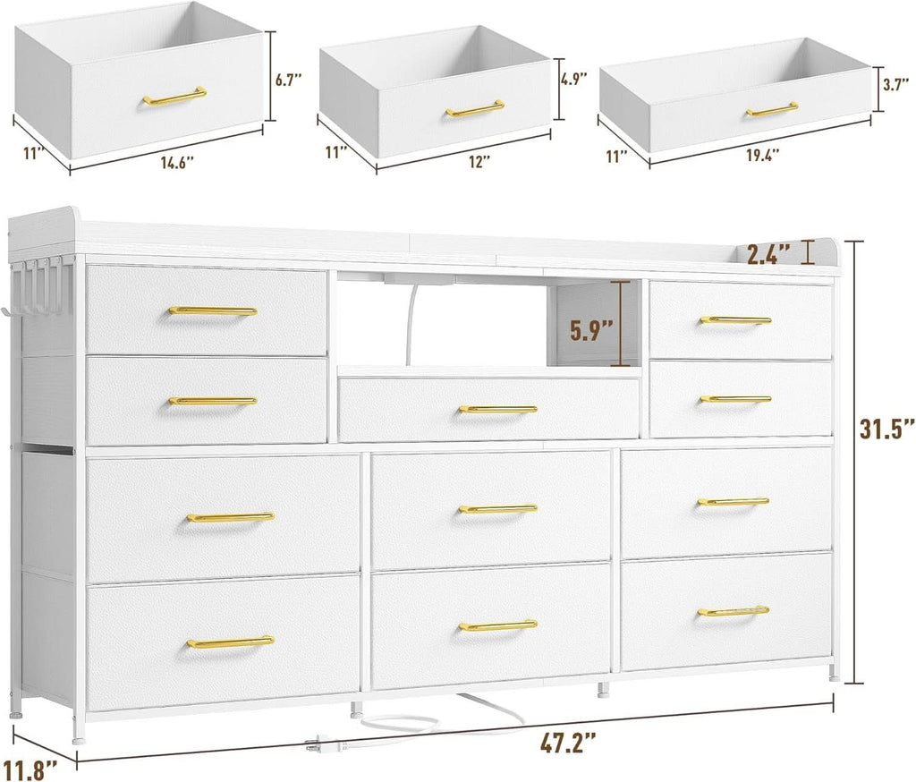 Bedroom Dresser With 11 Drawers And 60 Inch TV Stand White