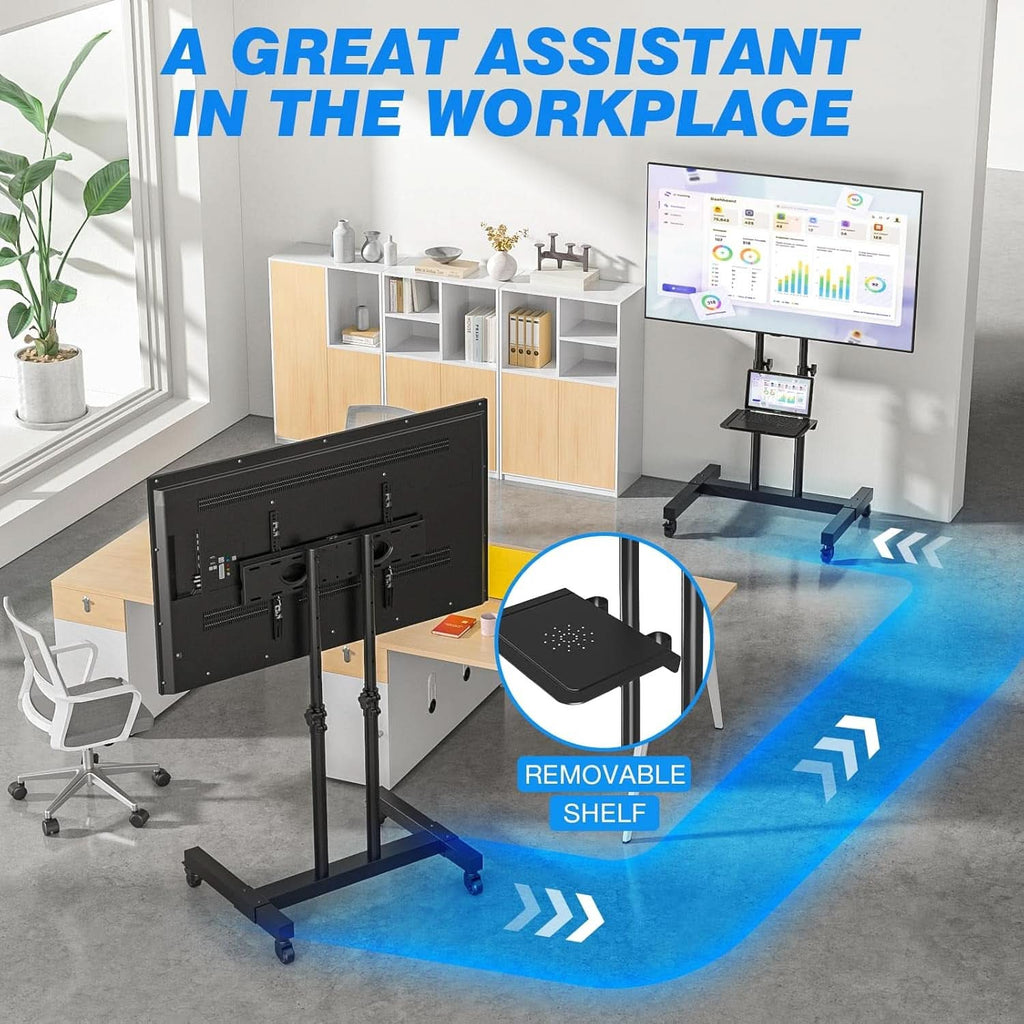 Height Adjustable Mobile TV Cart For 32 To 83 Inch Screens With Locking Wheels