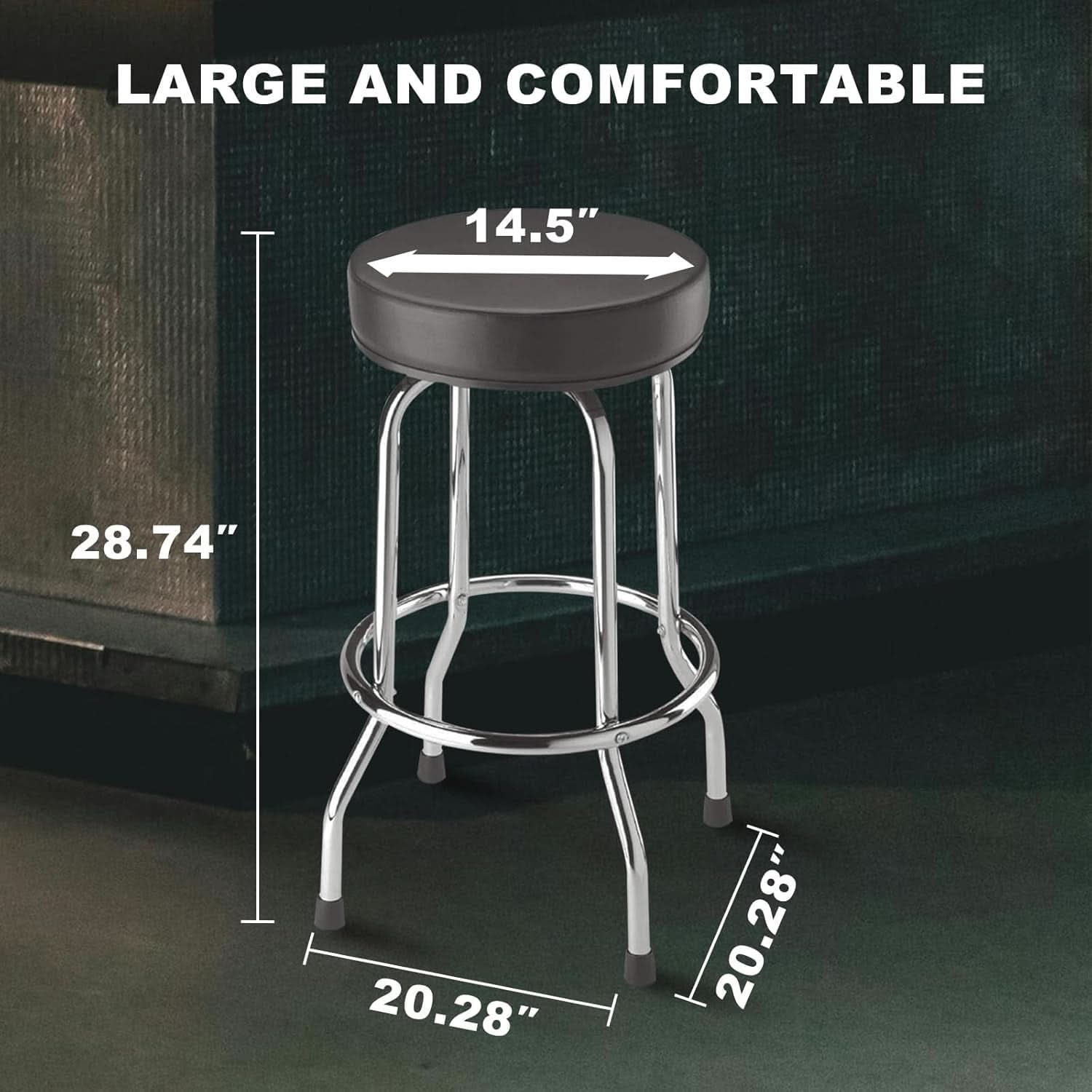 Swivel Bar Stool Padded Black For Garage And Home Use