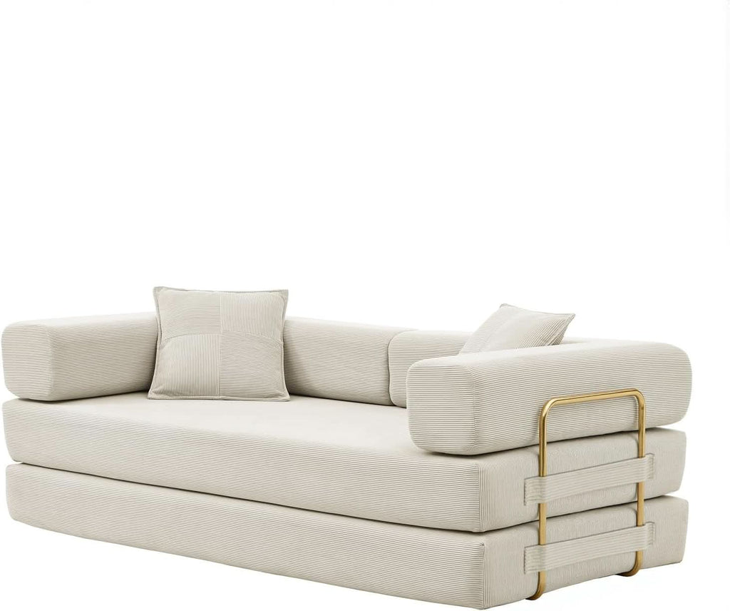 78Inch Convertible Sleeper Sofa Bed Beige Upholstery