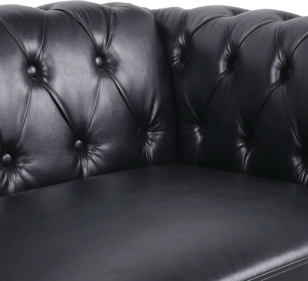 Modern Black Faux Leather Tufted Sofa and Chair Set