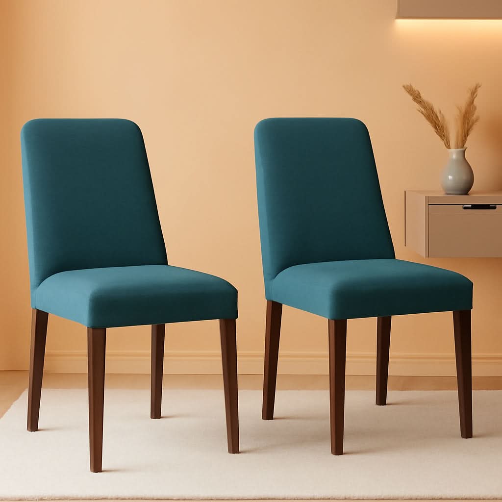 Upholstered Side Chair Set Blue And Brown Foam Cushioned