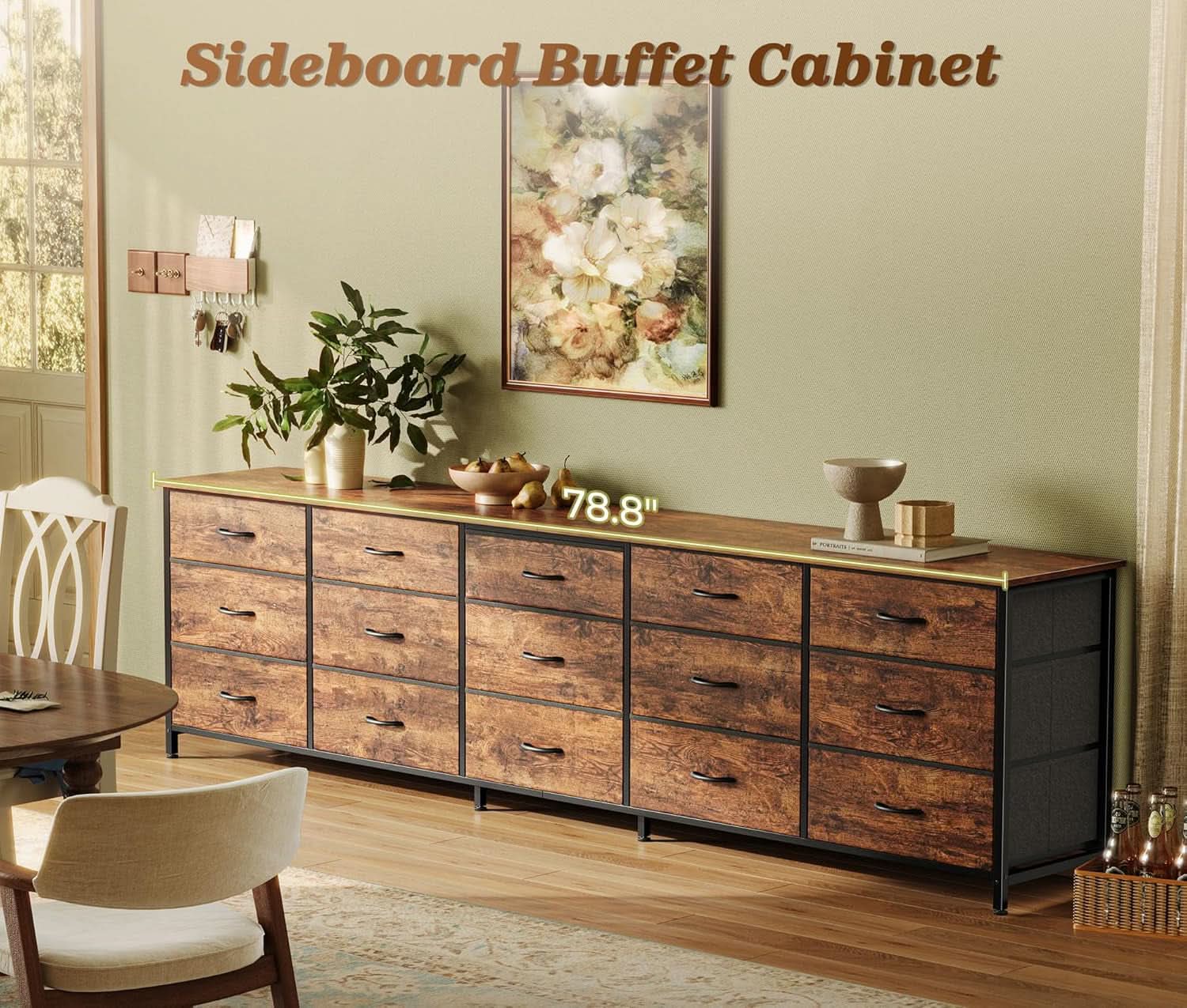 Ultralong 78Inch Dresser With Fifteen Storage Drawers