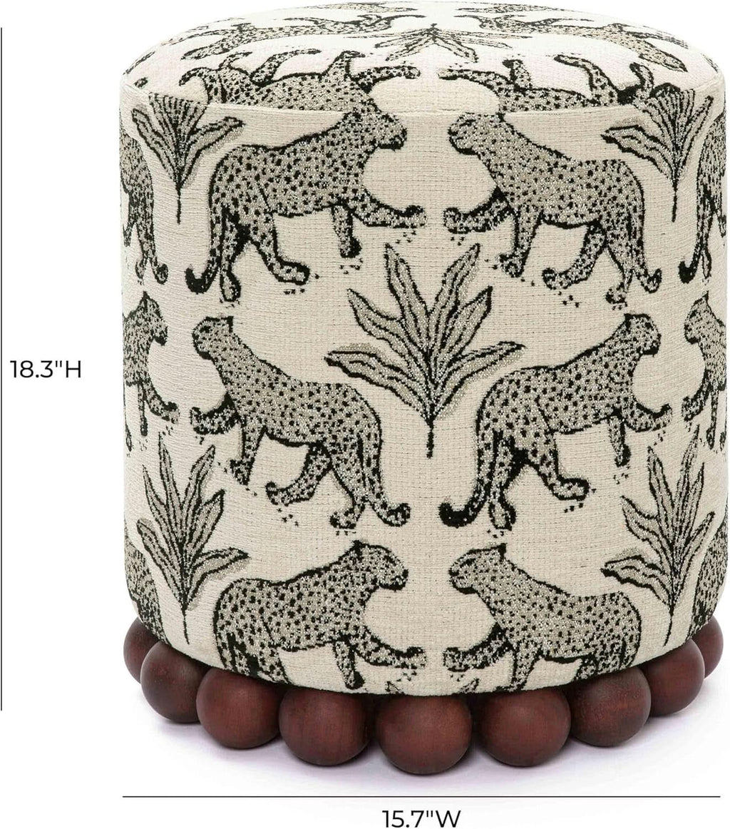 Dex Taupe Leopard Jacquard Ottoman Fully Assembled