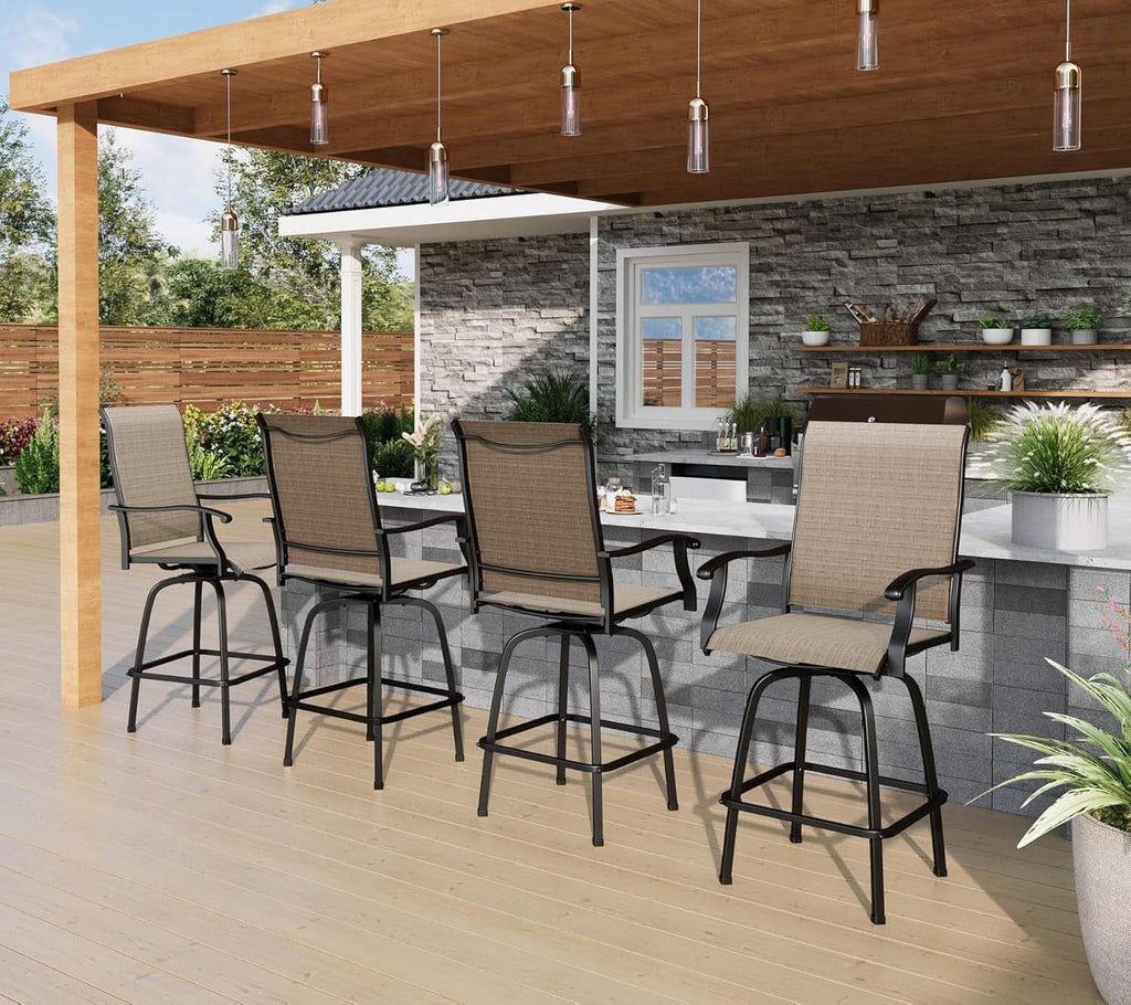 Swivel Outdoor Bar Stools Set of Four Durable Chairs