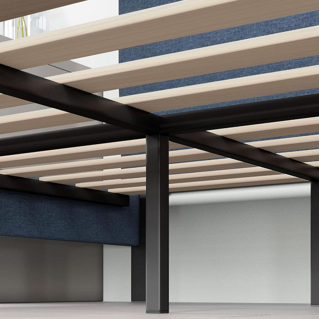 Omkaram Navy Upholstered Platform Bed Frame No Box Spring