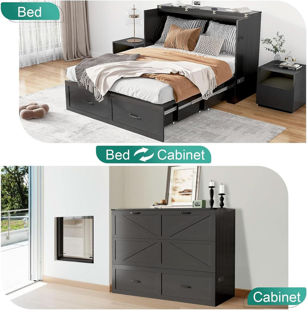 Full Size Murphy Chest Bed With Charging Station Durable Build