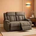 Manual Fabric Recliner Loveseat Sofa With Cup Holders 2 Seater Light Brown