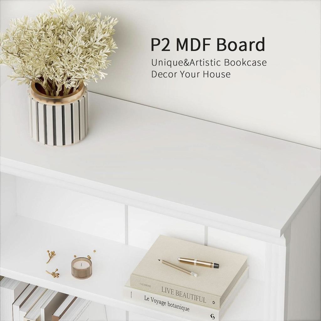 5-Shelf Bookcase Wooden Standing Rack White Living Room