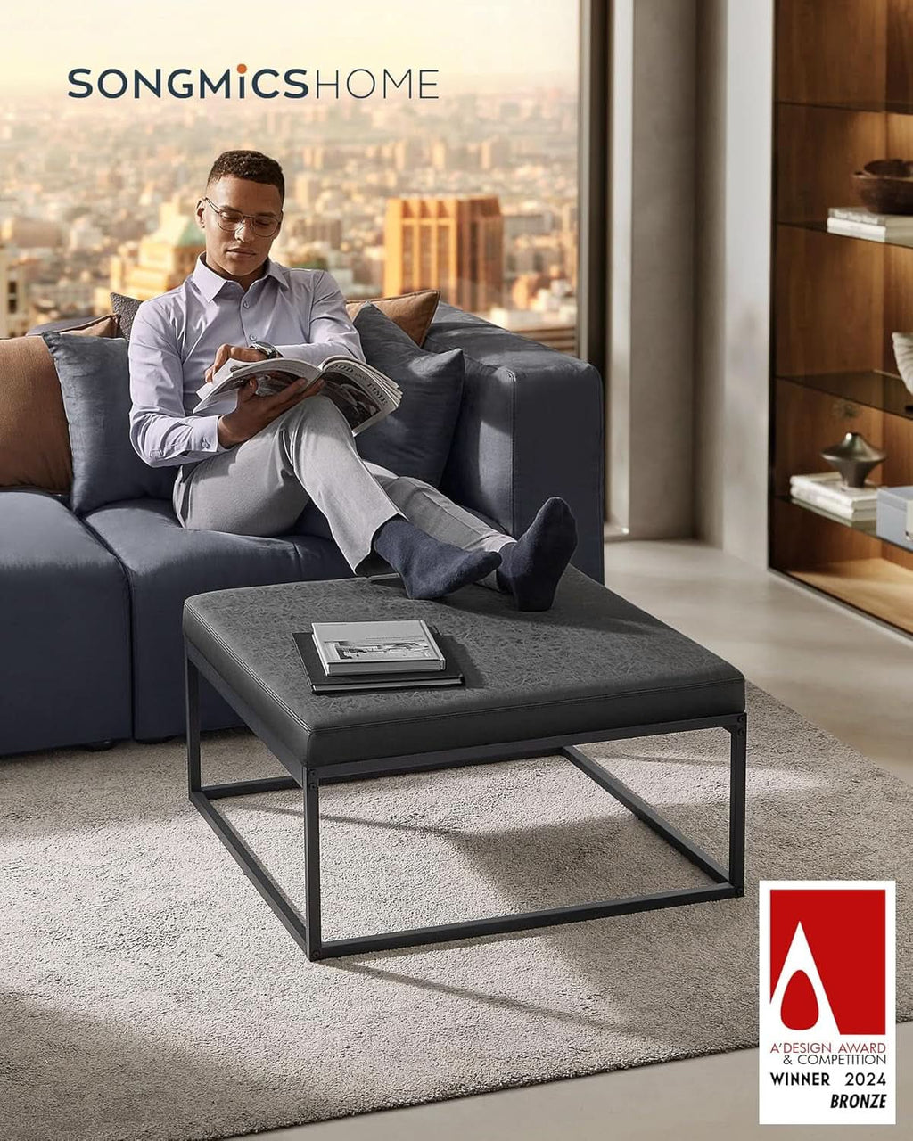 Ink Black Modular Ottoman Coffee Table Reversible Top