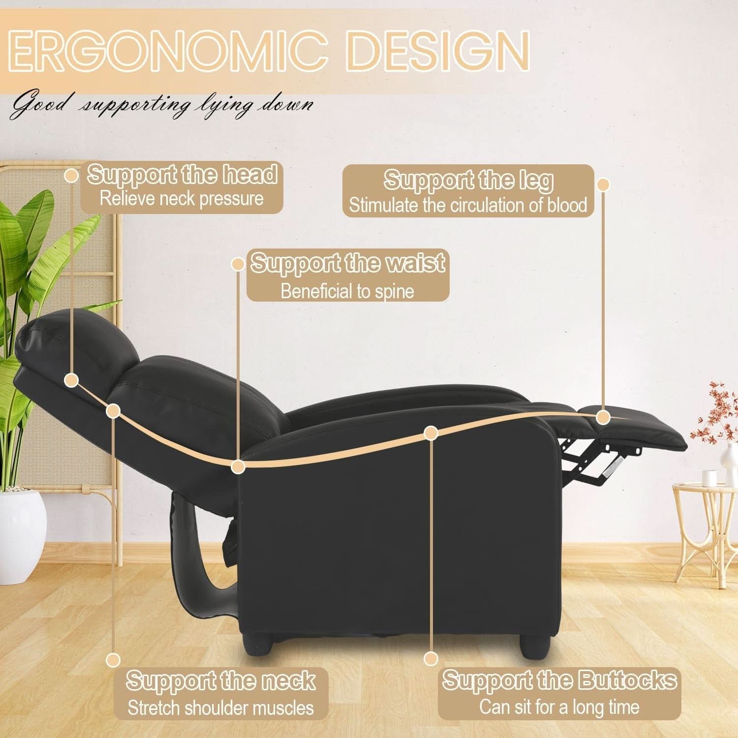 Massage Recliner Chair With Footrest Black PU Leather