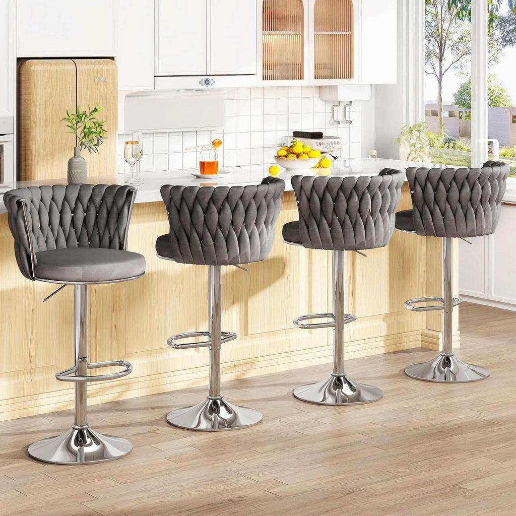 Modern Velvet Swivel Bar Stools Set of Four