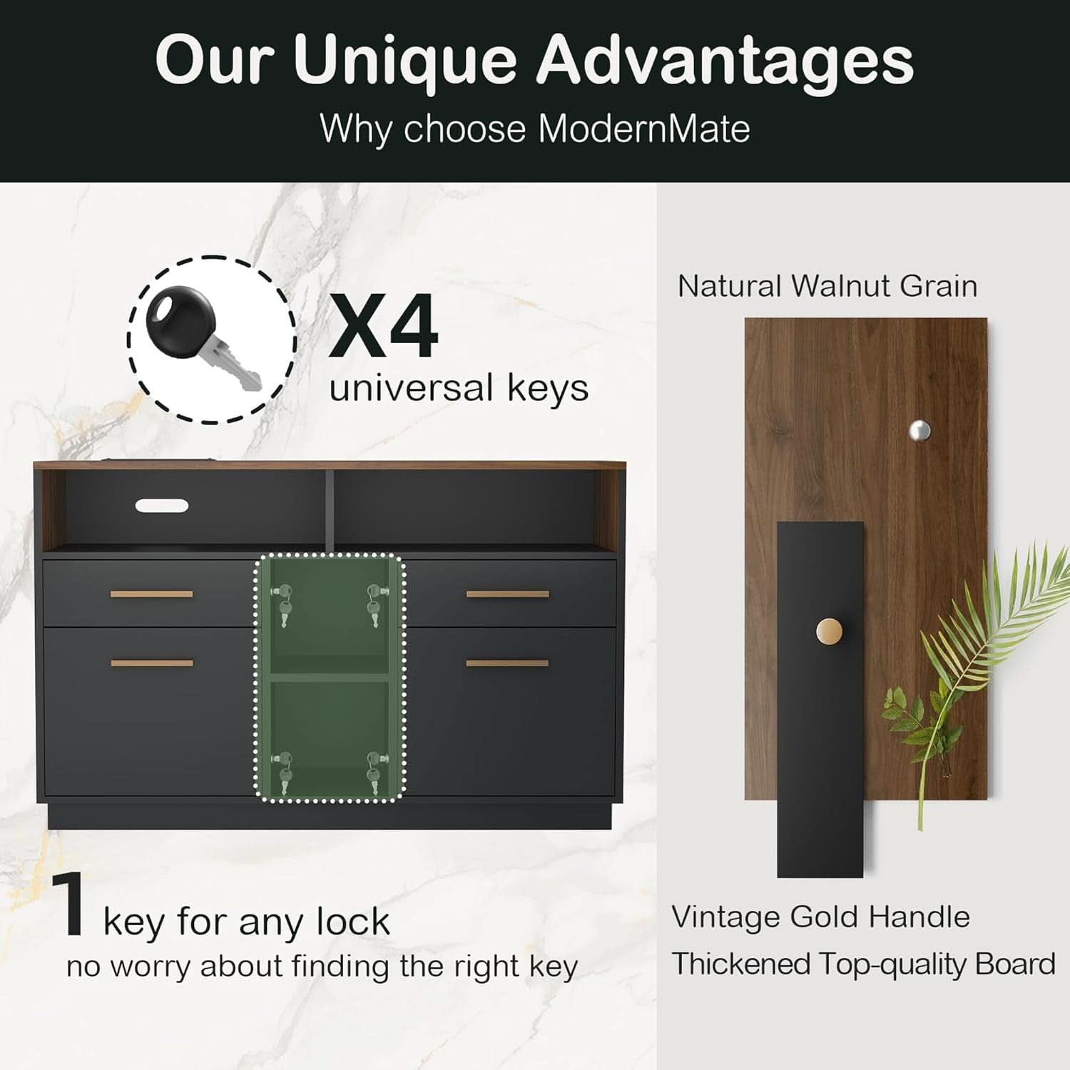 Black Walnut Professional Four Drawer File Cabinet