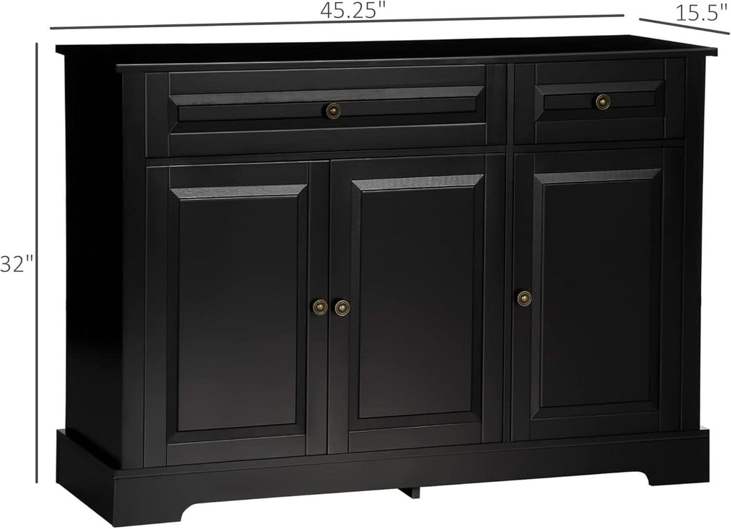 Black Buffet Cabinet With Drawers And Adjustable Shelves