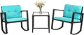 Outdoor Rattan Rockers Set With Glass Table Blue Cushions