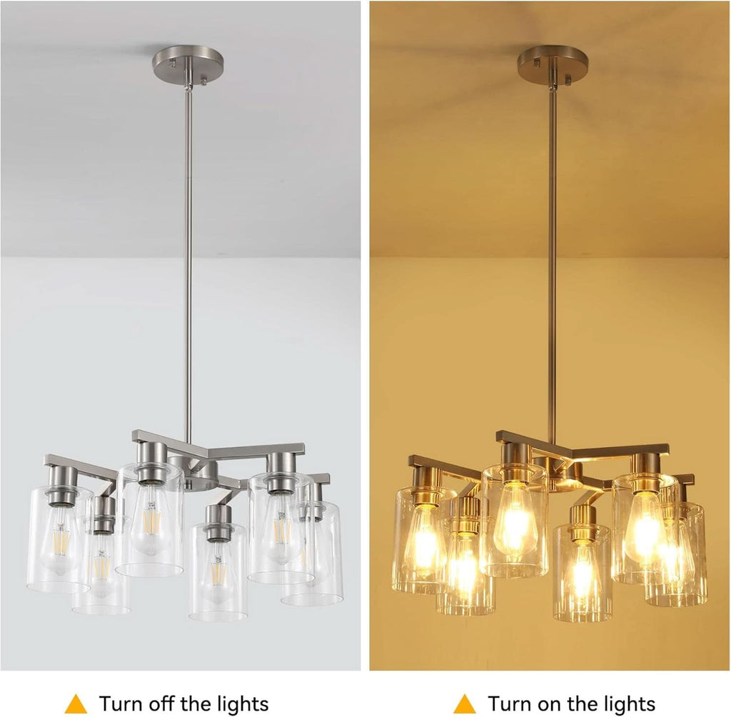 6 Light Farmhouse Brushed Nickel Pendant Chandelier