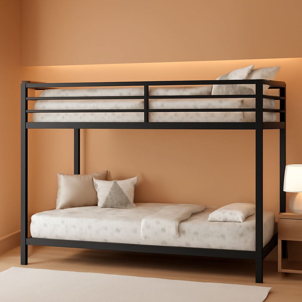 Twin Bunk Bed Black With Stable Ladder For Adults And Teens