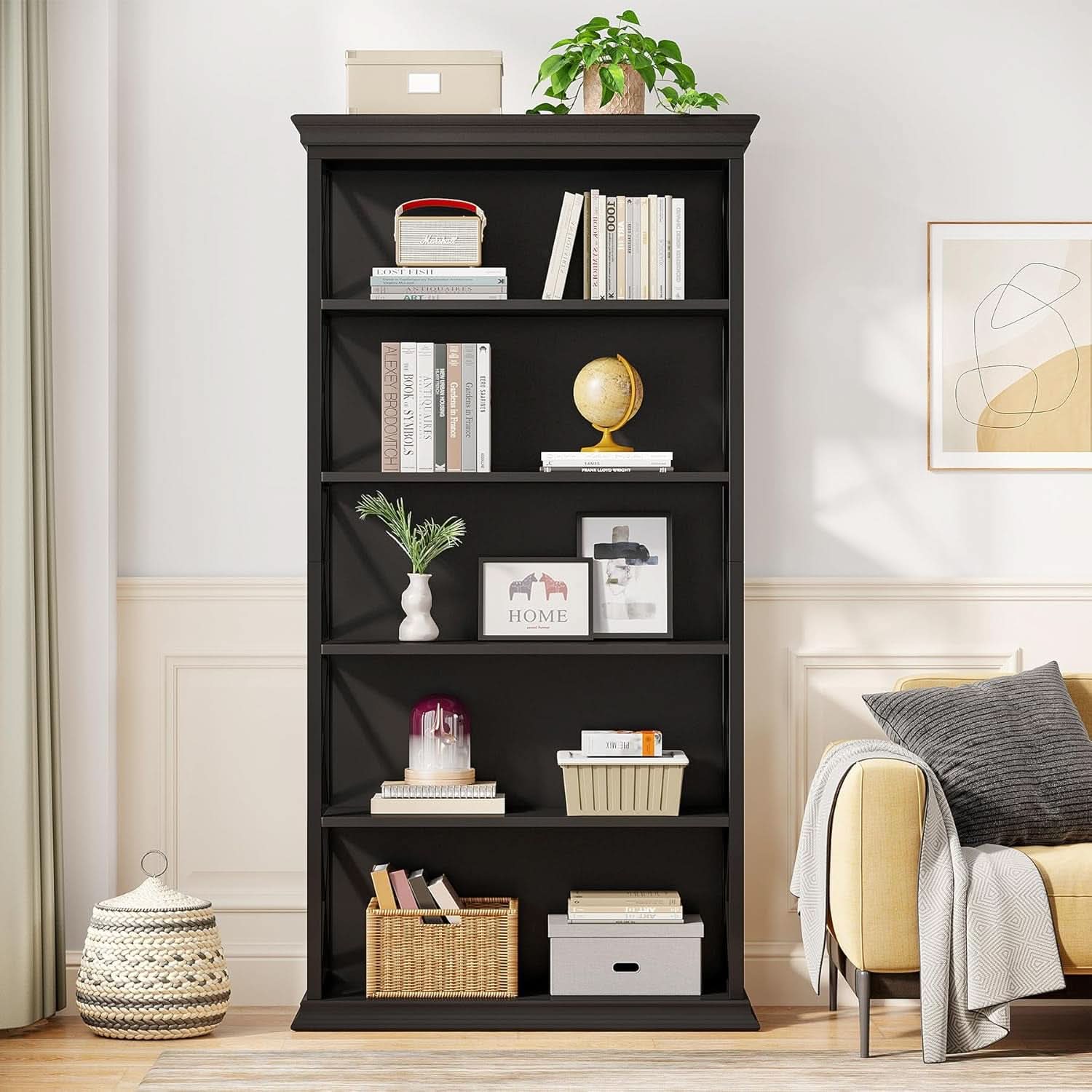 71 Inch 6 Tier Industrial Bookcase Floor Standing All Black