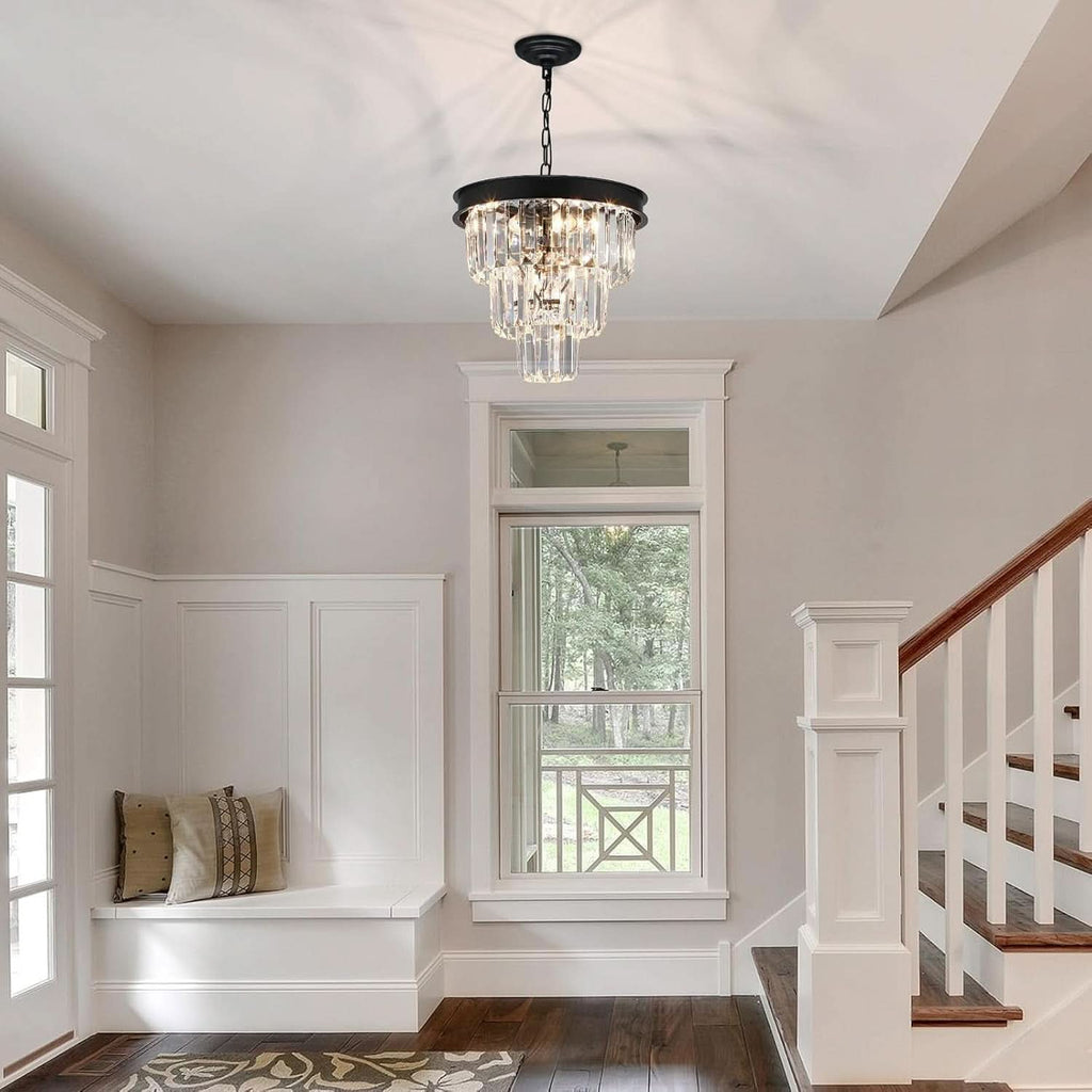 Black Four Light Crystal Chandelier Dining Pendant