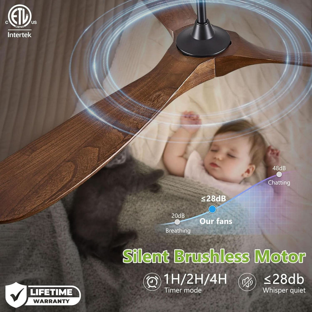 52 Inch Walnut Outdoor Ceiling Fan With Remote Control