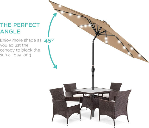 10 Ft Solar LED Patio Umbrella With Tilt Adjustment And UV Resistant Fabric All Weather Use