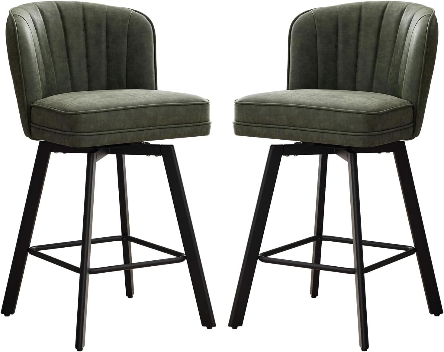 Swivel Counter Height Bar Stools Green Faux Leather