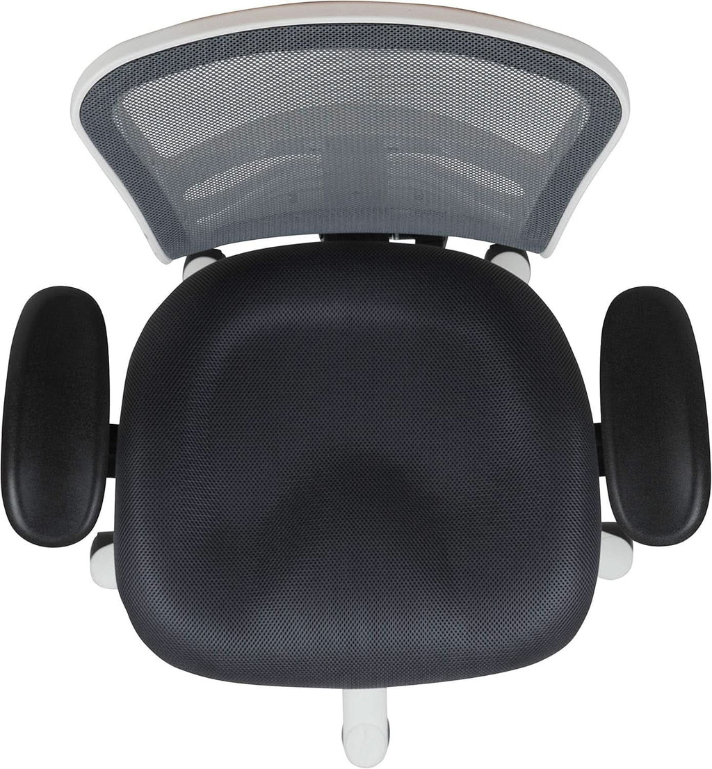 Nicholas Gray And White Mesh Mid Back Swivel Office Chair With Adjustable Lumbar