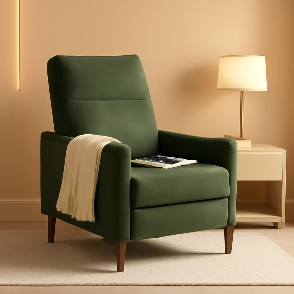 Arthur Olive Green Velvet Recliner Chair With 3 Positions