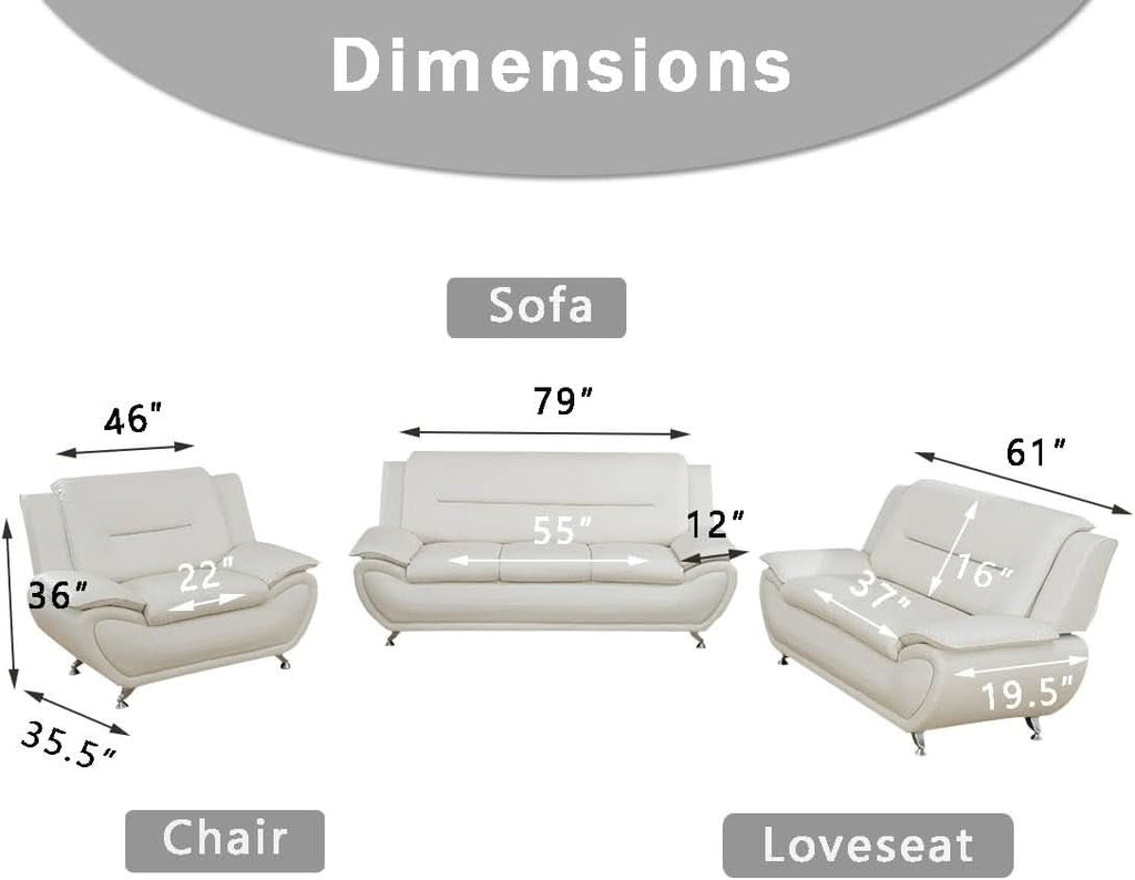 Creamy White 2 Piece Sofa Set Living Room Modern Style