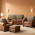 4 Piece Living Room Set Brown Leather Look Microfiber Lodge Style