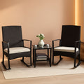 Three Piece Patio Furniture Set Outdoor Wicker Rocking Chairs With Glass Coffee Table Beige