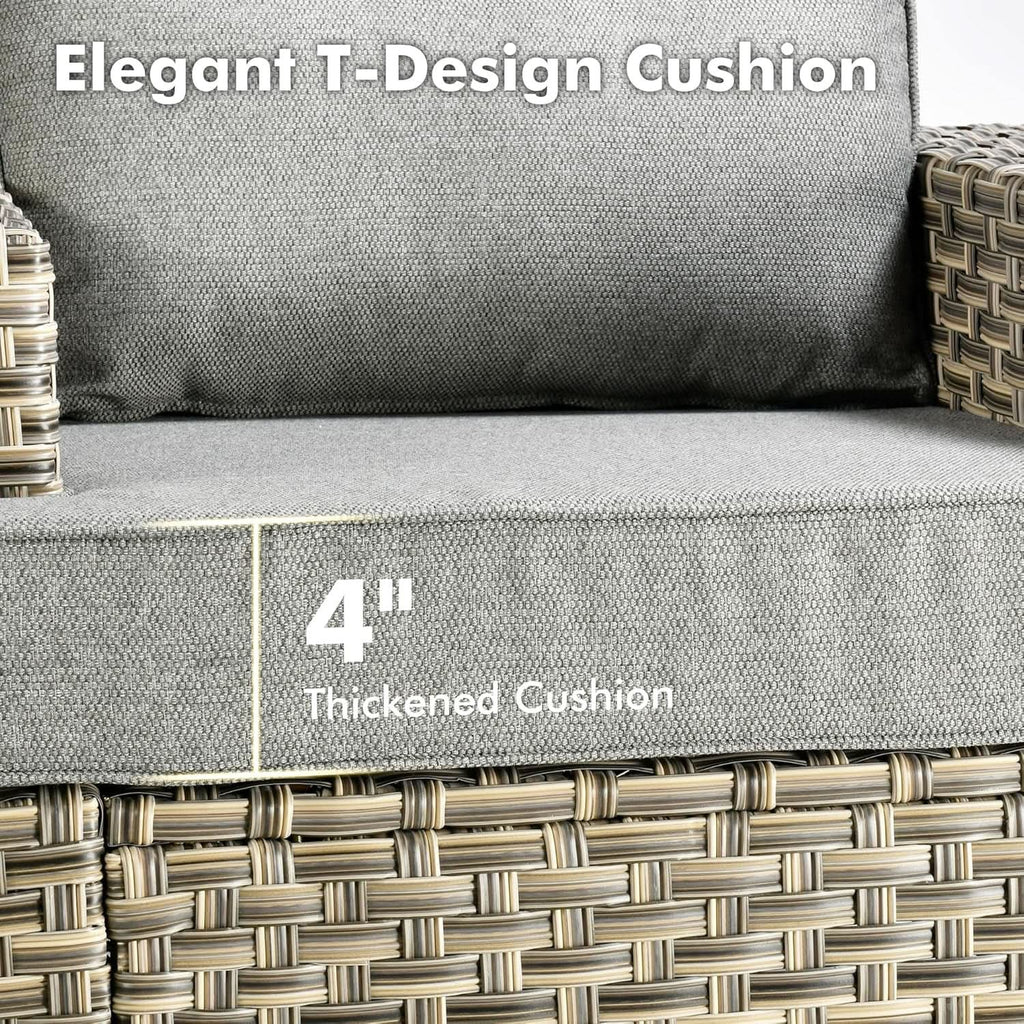 Dark Gray Wicker Patio Furniture Set 6 Pieces Cushioned