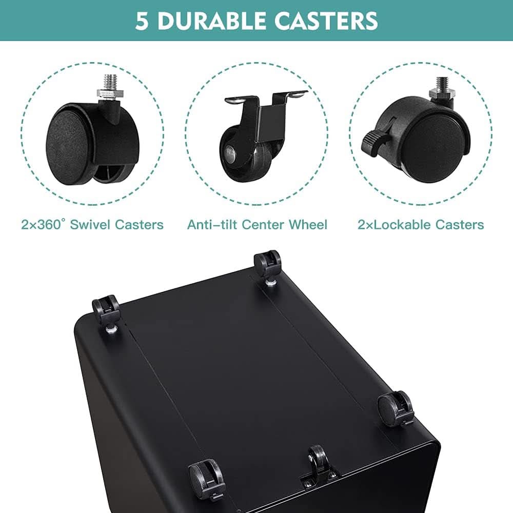 Mobile 3 Drawer Filing Cabinet With Lock Black Rolling