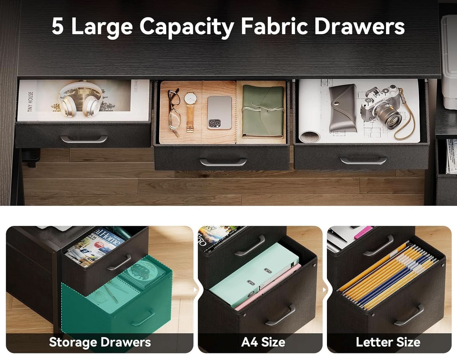 79 Inch L Shaped Desk With File Drawers Reversible Black