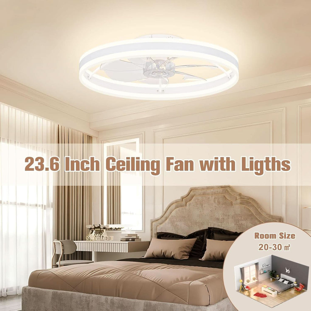 Low Profile 23.6 Inch Flush Mount Ceiling Fan Dimmable LED